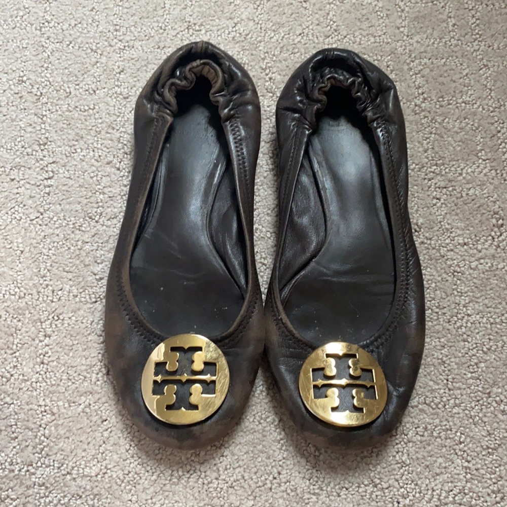 Tory Burch Reva Flat- Brown Leather
